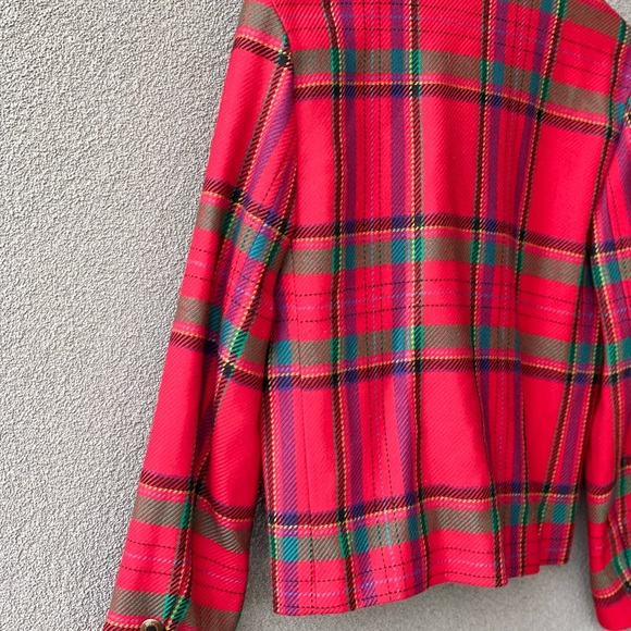 Virgin Red Wool Jacket, Vintage Louben Size 8 Blazer, Green, Yellow, Blue,Purple - Picture 5 of 12